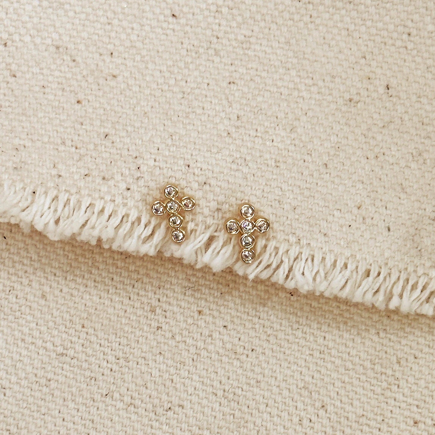 Mini Bezel CZ Cross Studs | 18k Gold Fill