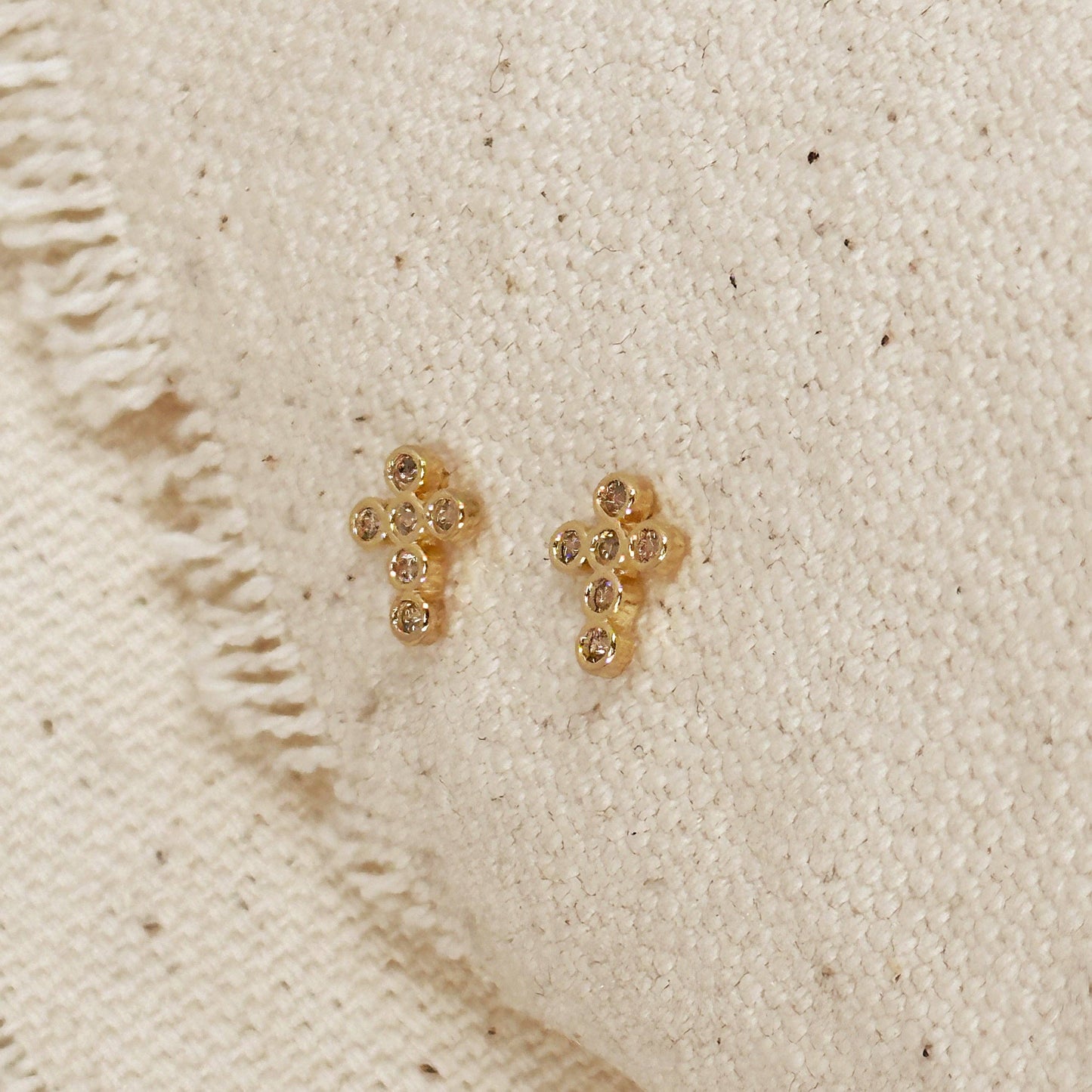 Mini Bezel CZ Cross Studs | 18k Gold Fill