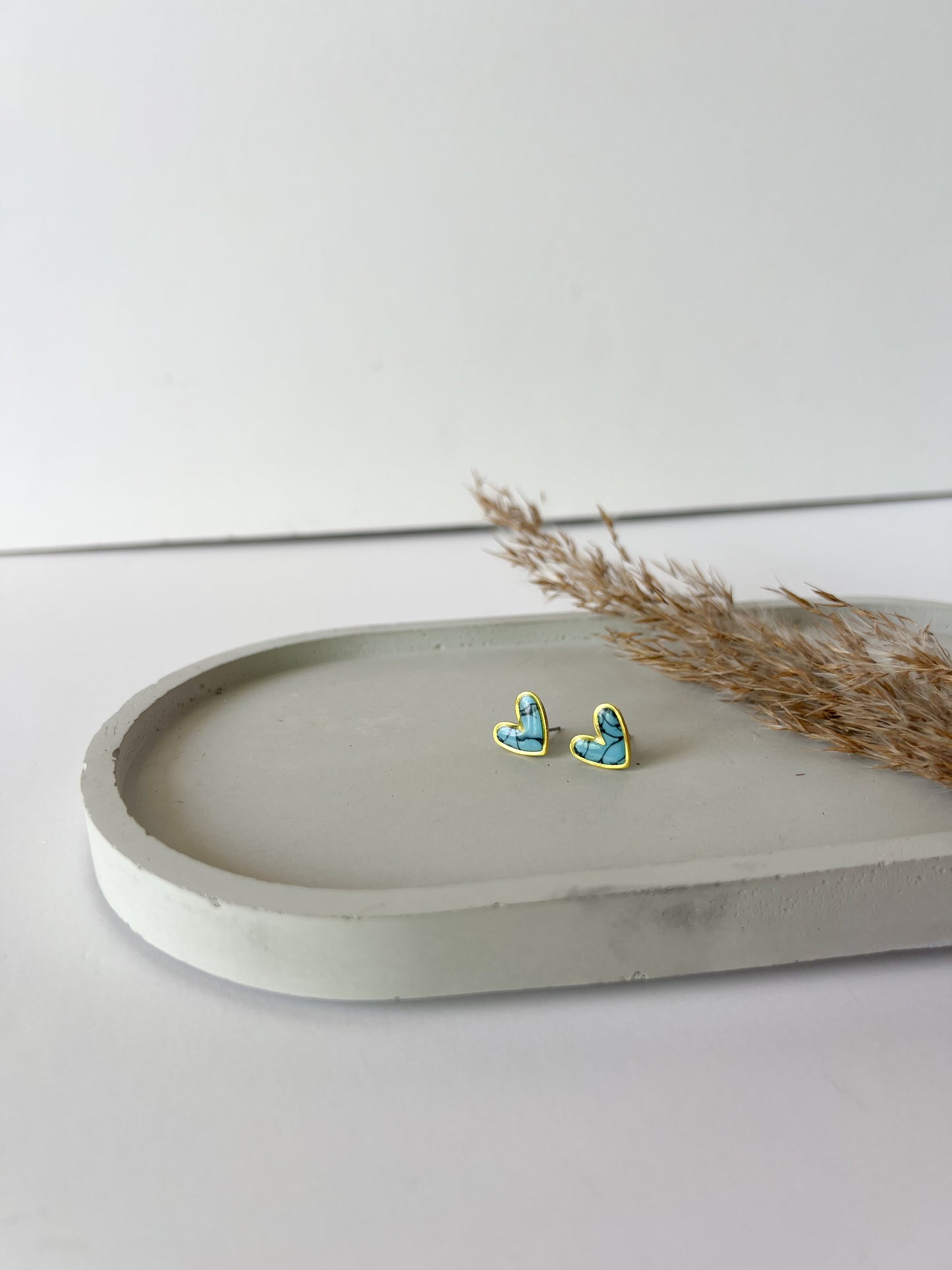 Gold Trim Heart Studs | Faux Turquoise