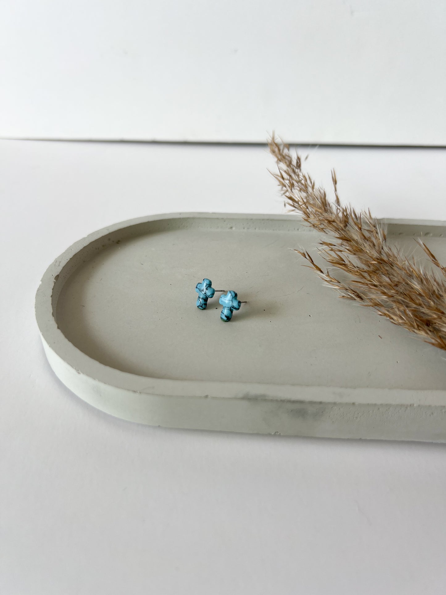 Cross Studs, Faux Turquoise