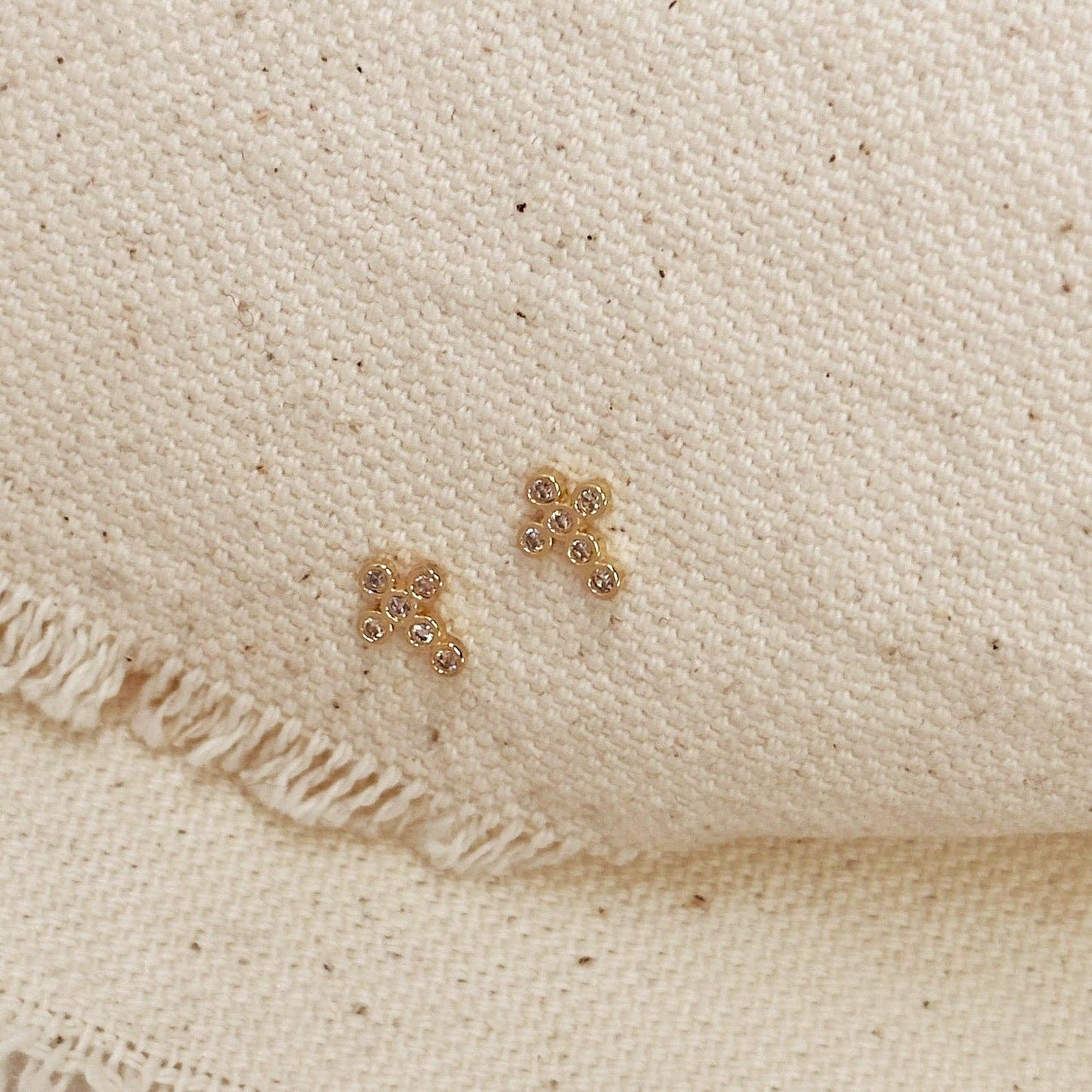 Mini Bezel CZ Cross Studs | 18k Gold Fill