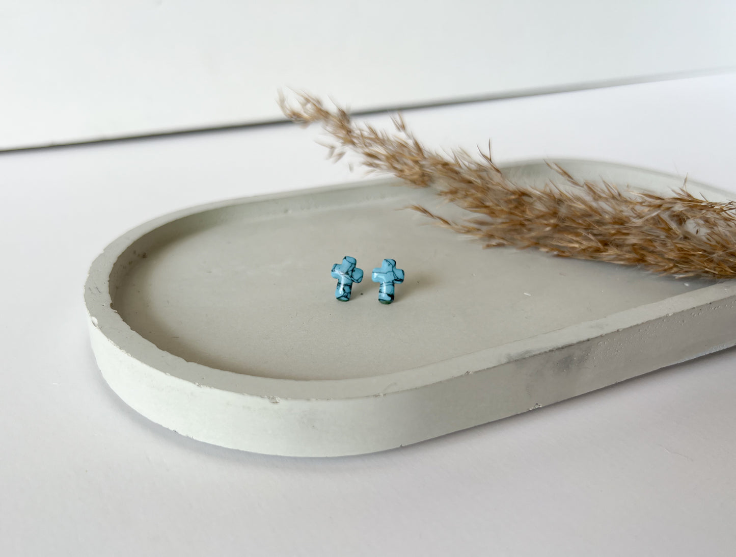 Cross Studs, Faux Turquoise