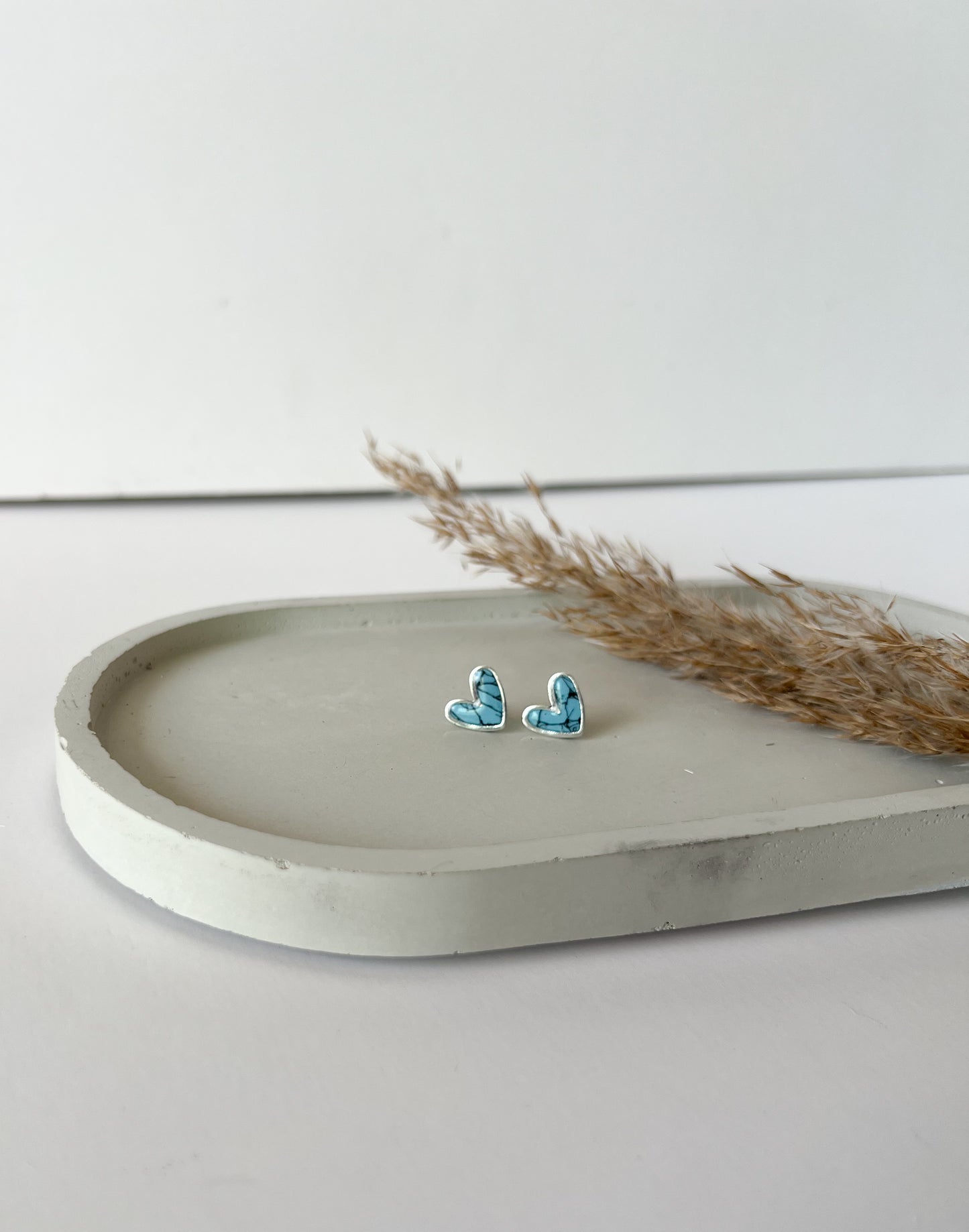 Silver Trim Heart Studs | Faux Turquoise