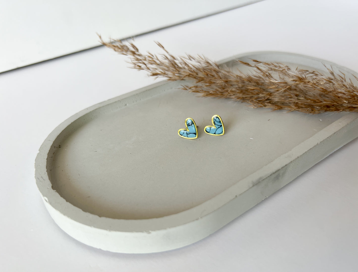 Gold Trim Heart Studs | Faux Turquoise