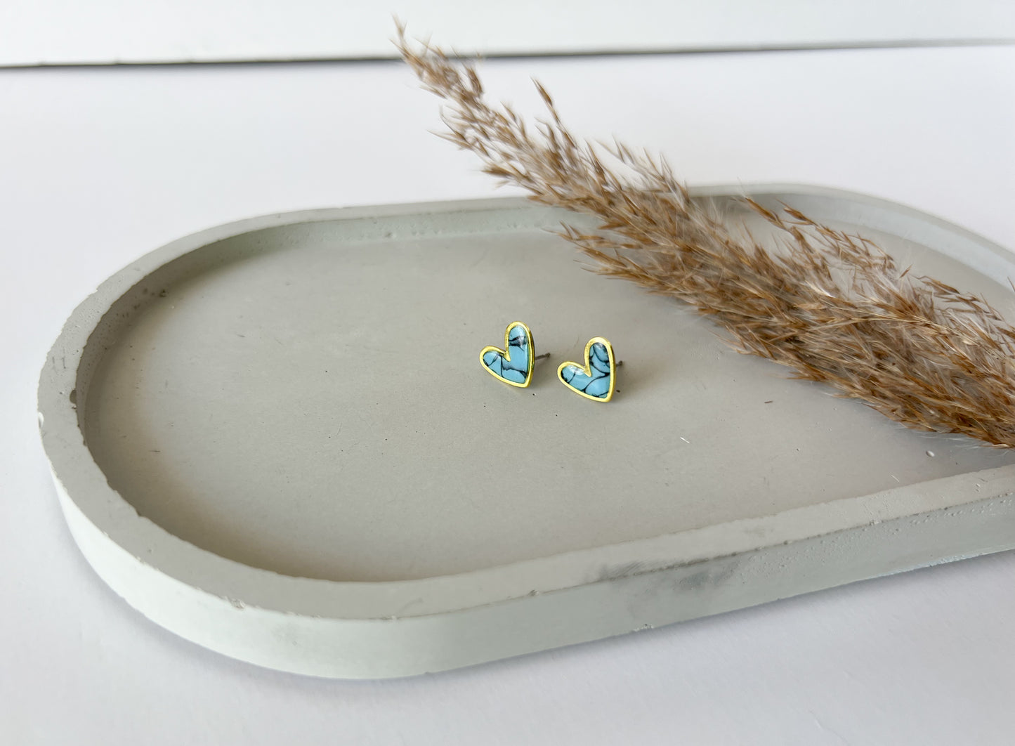 Gold Trim Heart Studs | Faux Turquoise