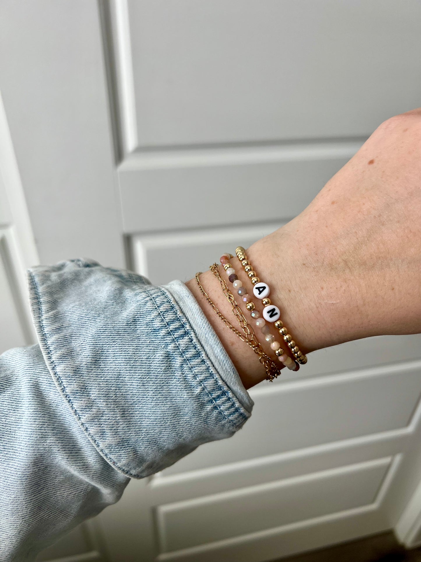4mm Gold Beaded Bracelet - Custom Initials