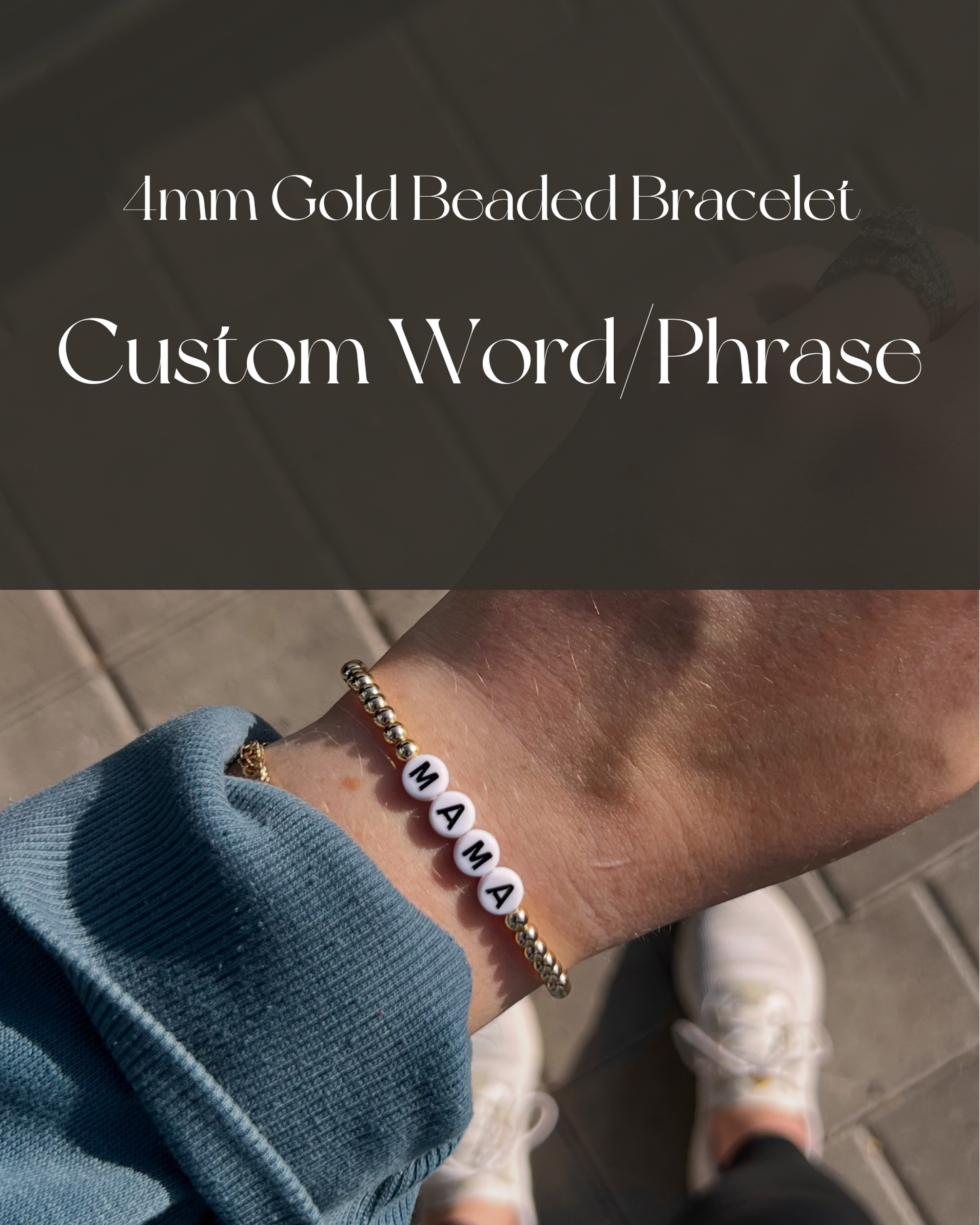 4mm Gold Beaded Bracelet - Custom Word or Phrase