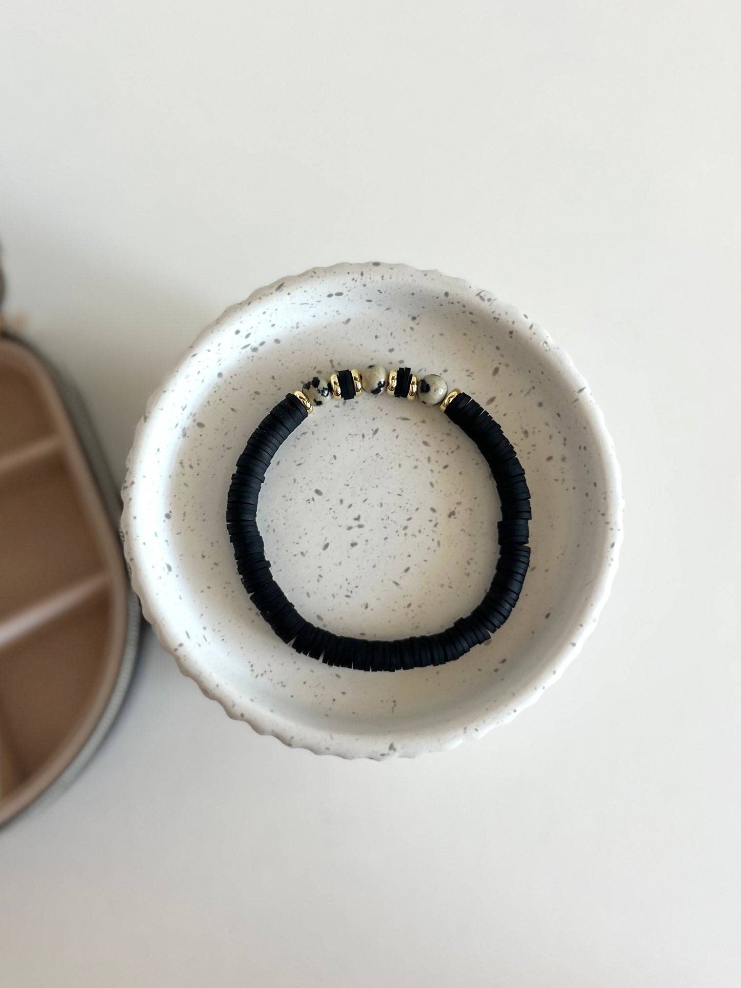 Black Heishi + Dalmatian Jasper Stacking Bracelet