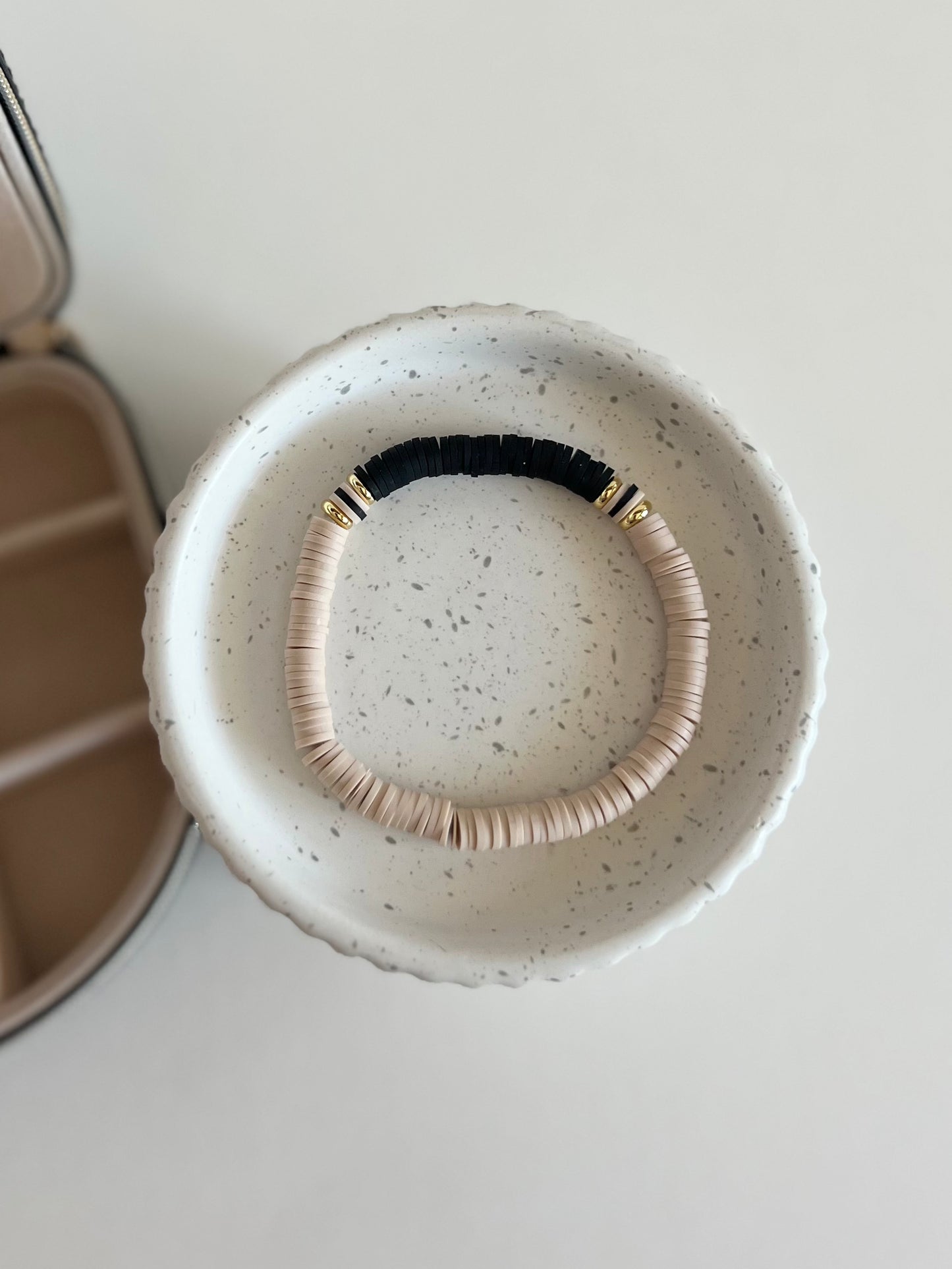 Black + Beige Heishi Stacking Bracelet