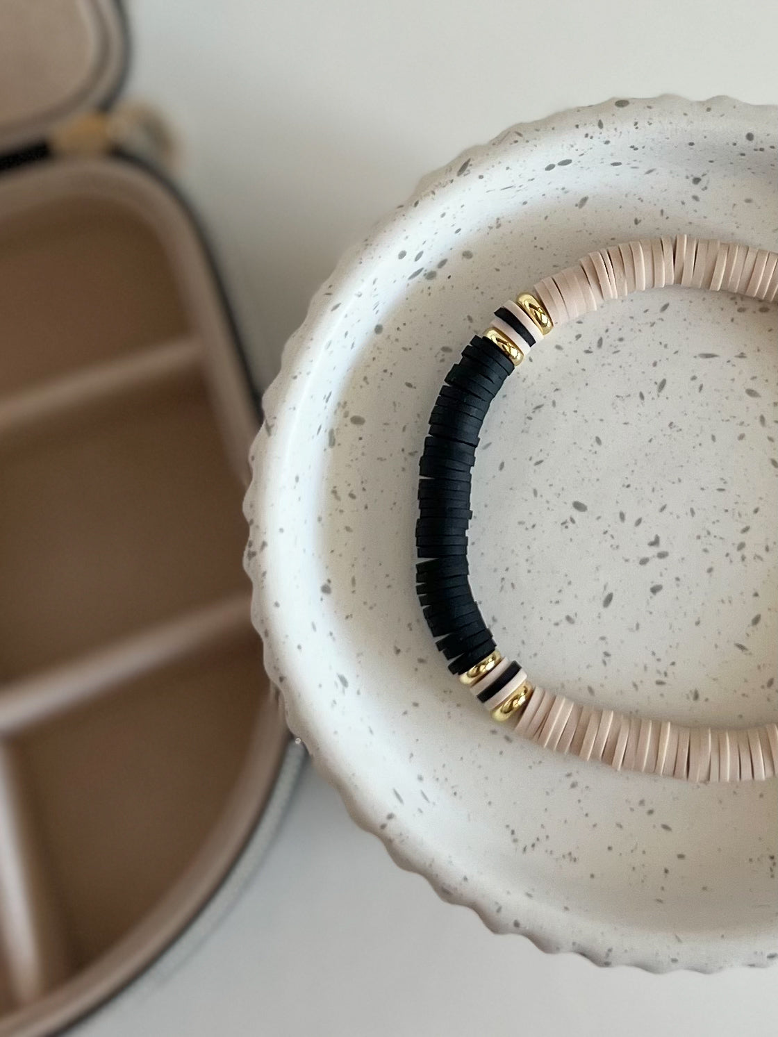 Black + Beige Heishi Stacking Bracelet