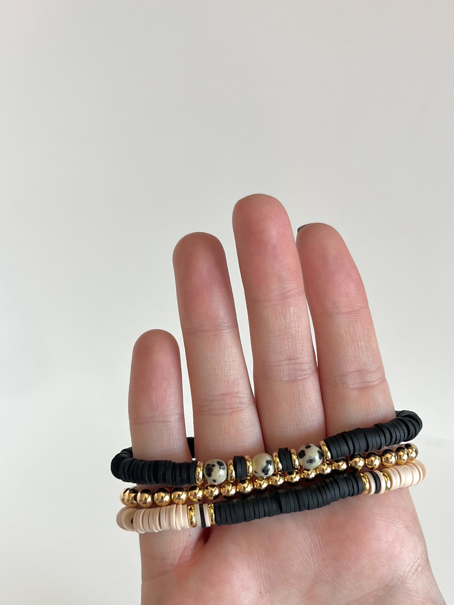 Black + Beige Heishi Stacking Bracelet
