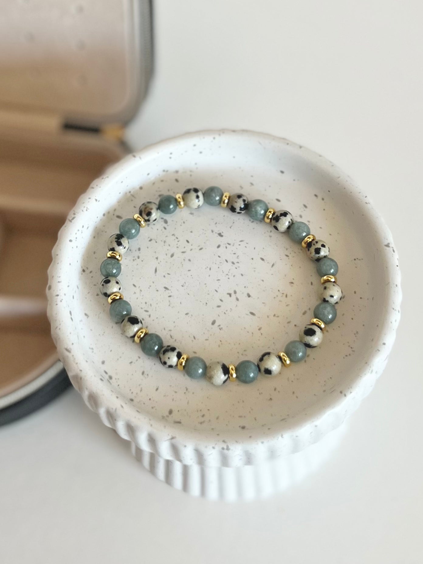 Jade + Dalmatian Jasper Stacking Bracelet