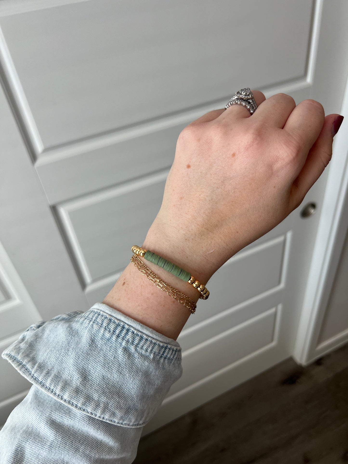 6mm Gold Beaded Bracelet With Heishi Accent