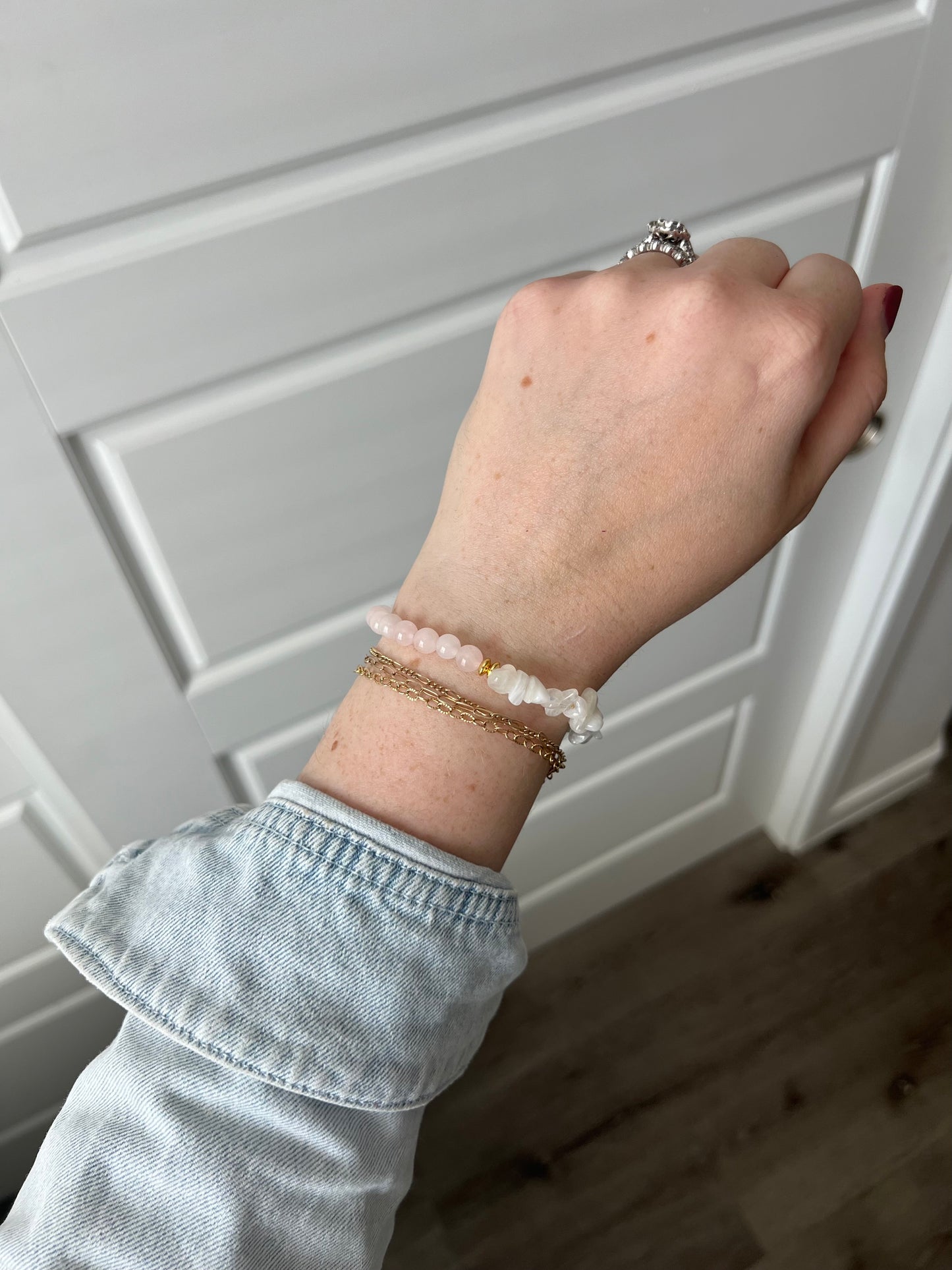 Rose Quartz + Moonstone Statement Bracelet