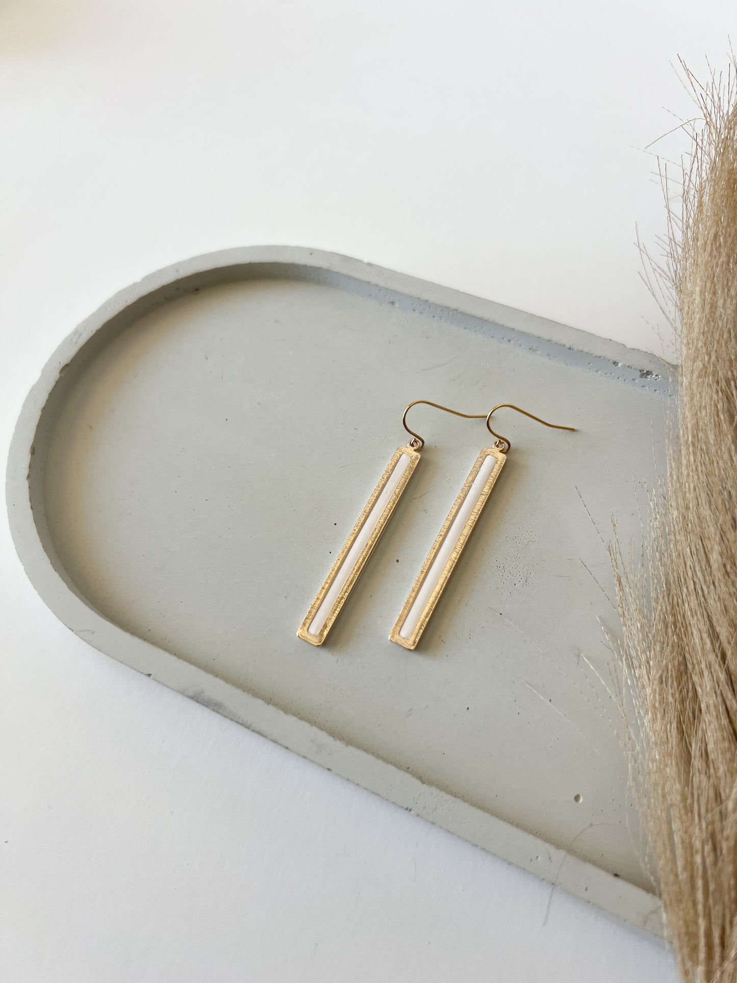 Gold Bar Dangles | White
