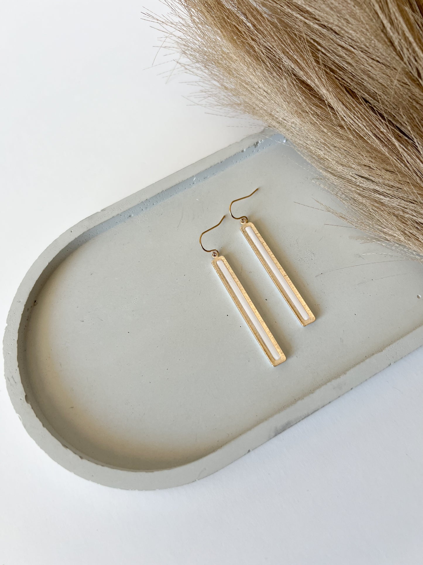 Gold Bar Dangles | White