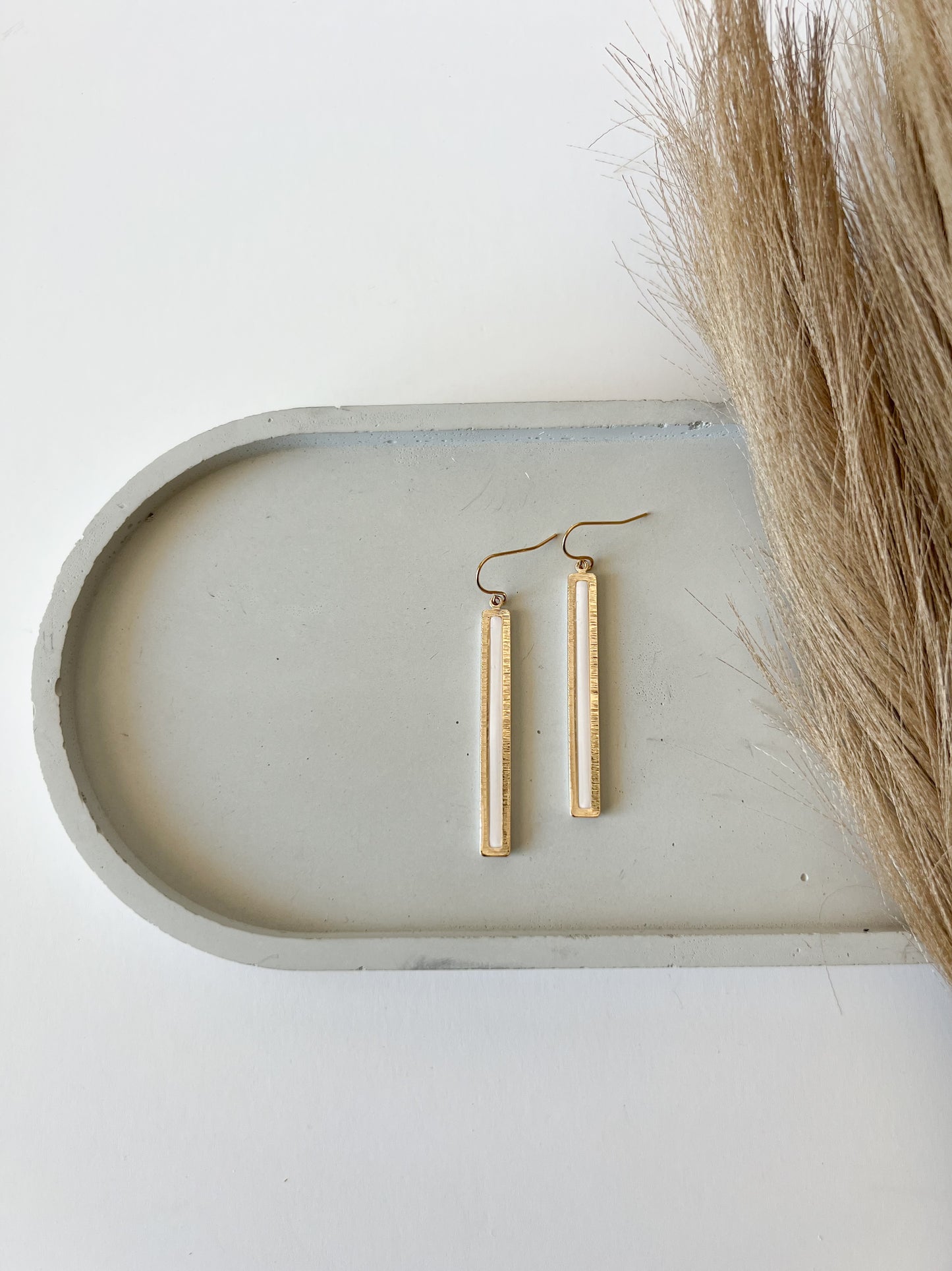 Gold Bar Dangles | White