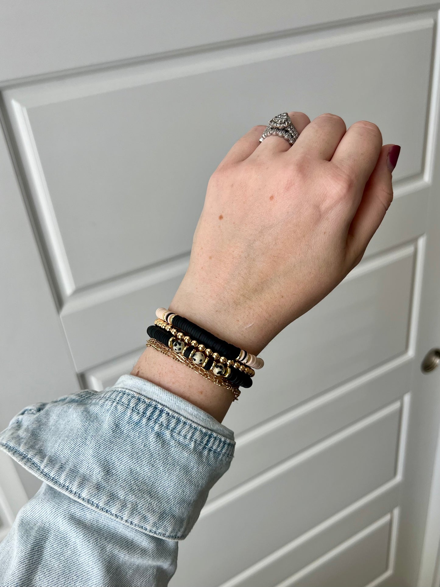 Black + Beige Heishi Stacking Bracelet