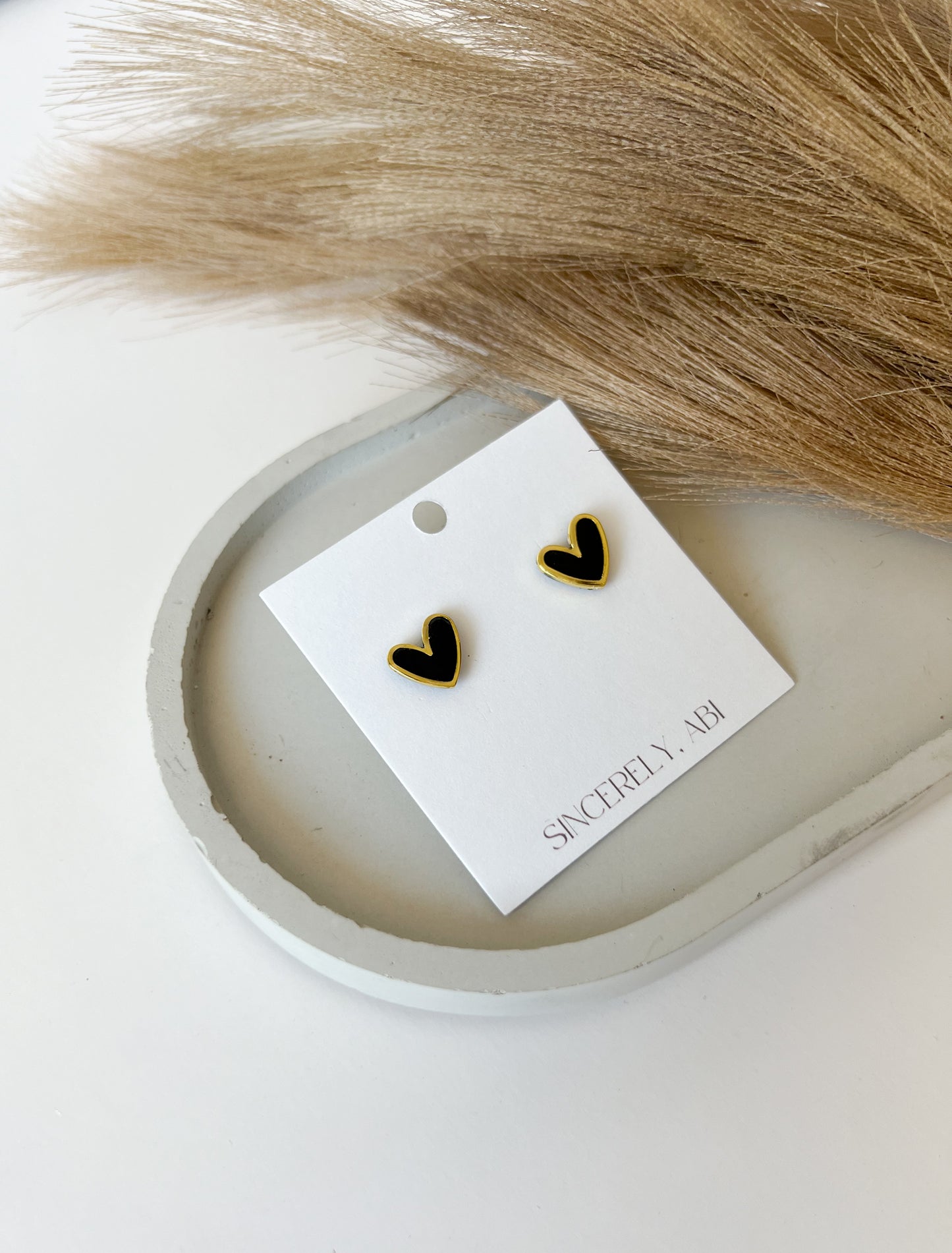 Gold Trim Heart Studs | Black