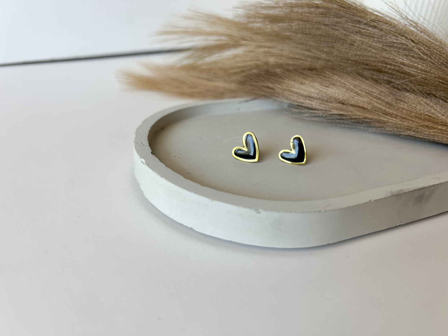 Gold Trim Heart Studs | Black