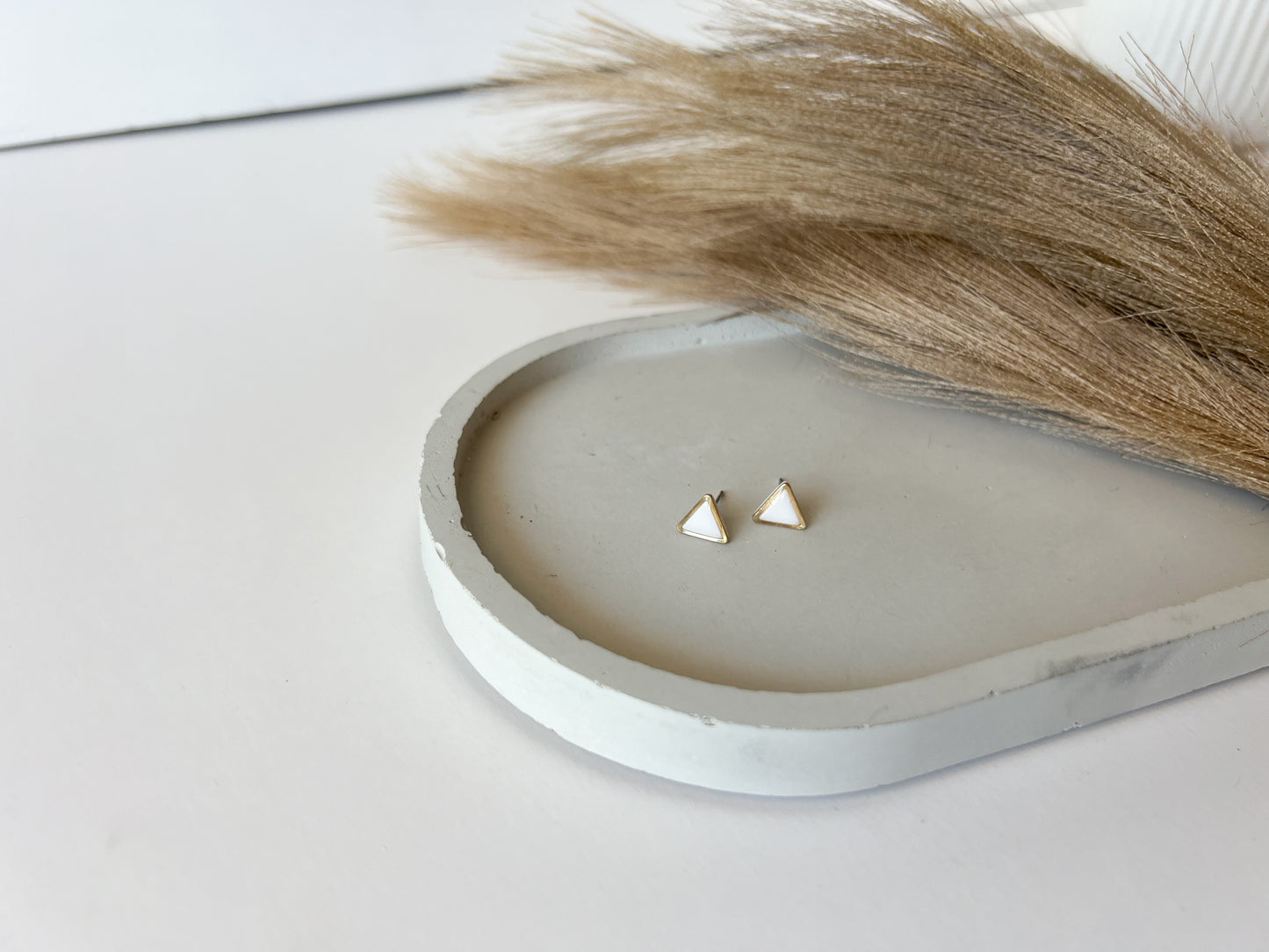 Gold Trim Triangle Studs |White