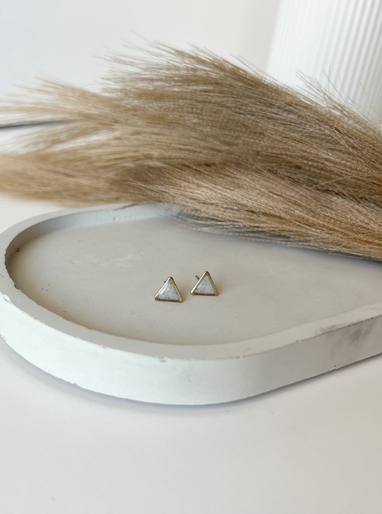 Gold Trim Triangle Studs | Granite