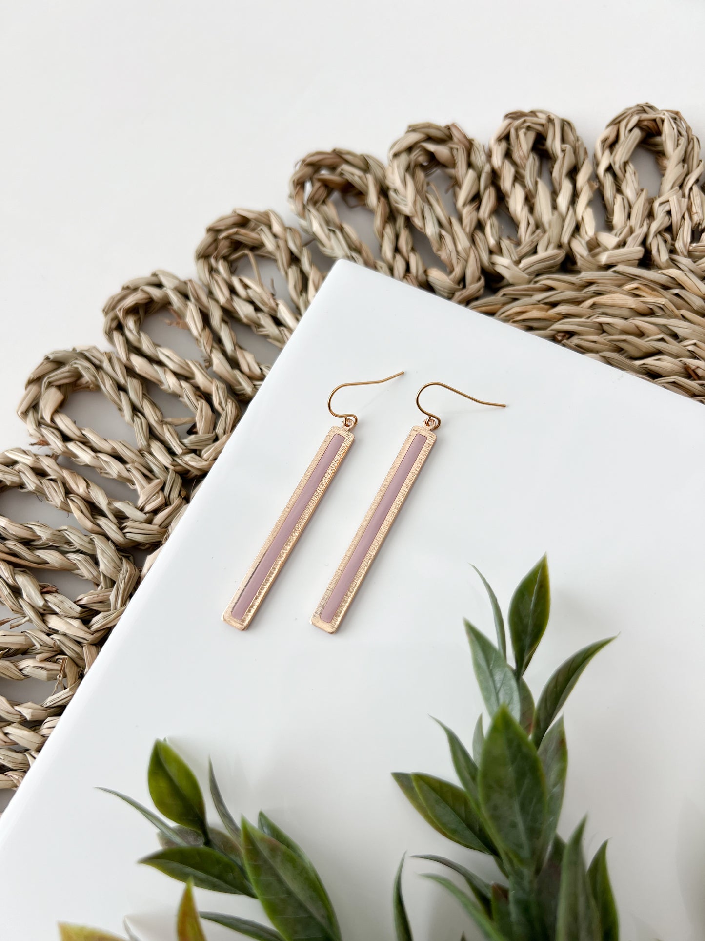 Gold Bar Dangles | Blush Pink