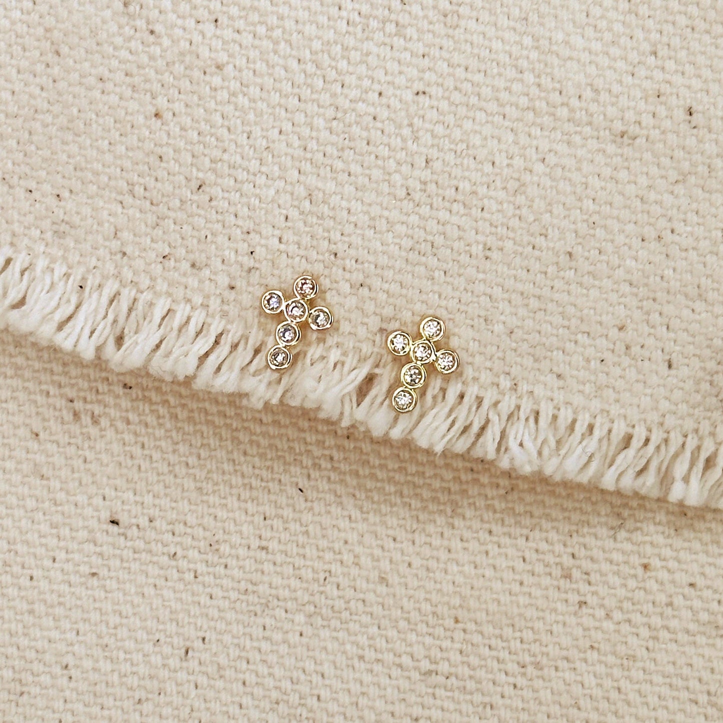 Mini Bezel CZ Cross Studs | 18k Gold Fill