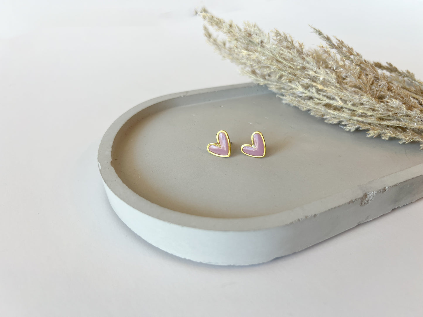 Gold Trim Heart Studs, Pink