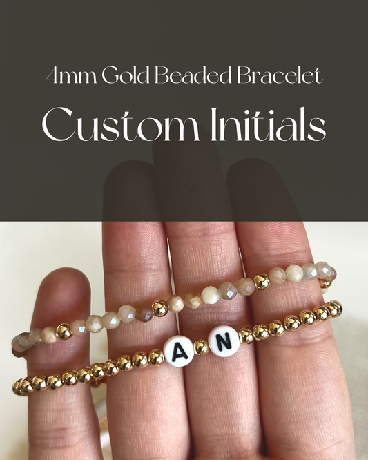 4mm Gold Beaded Bracelet - Custom Initials