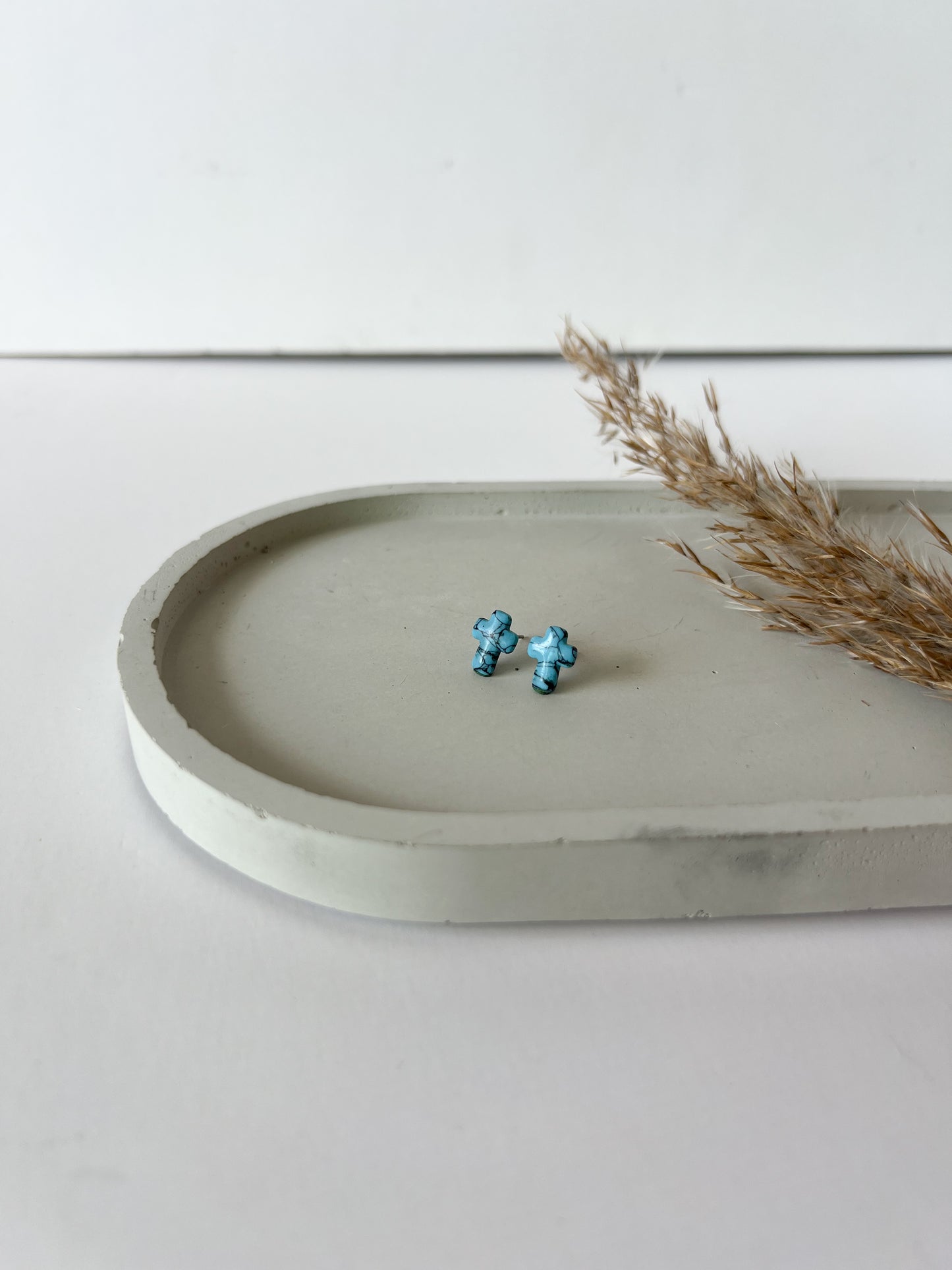Cross Studs, Faux Turquoise