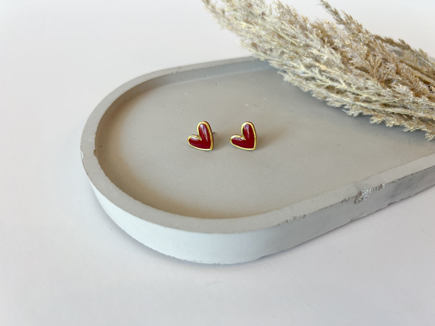 Gold Trim Heart Studs, Red