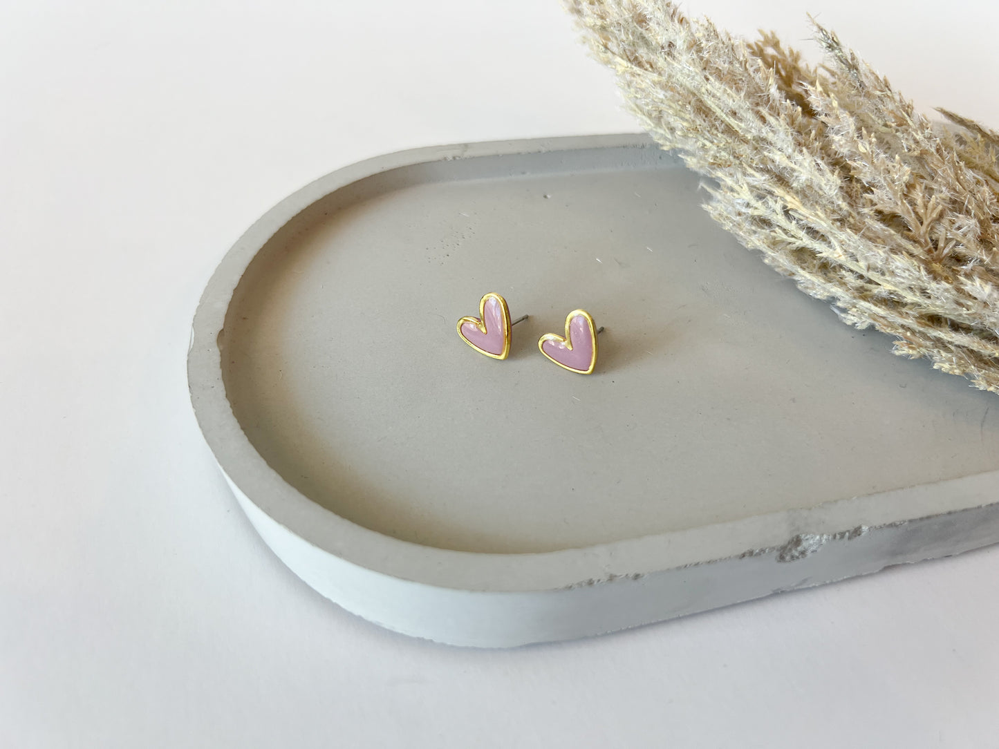 Gold Trim Heart Studs, Pink