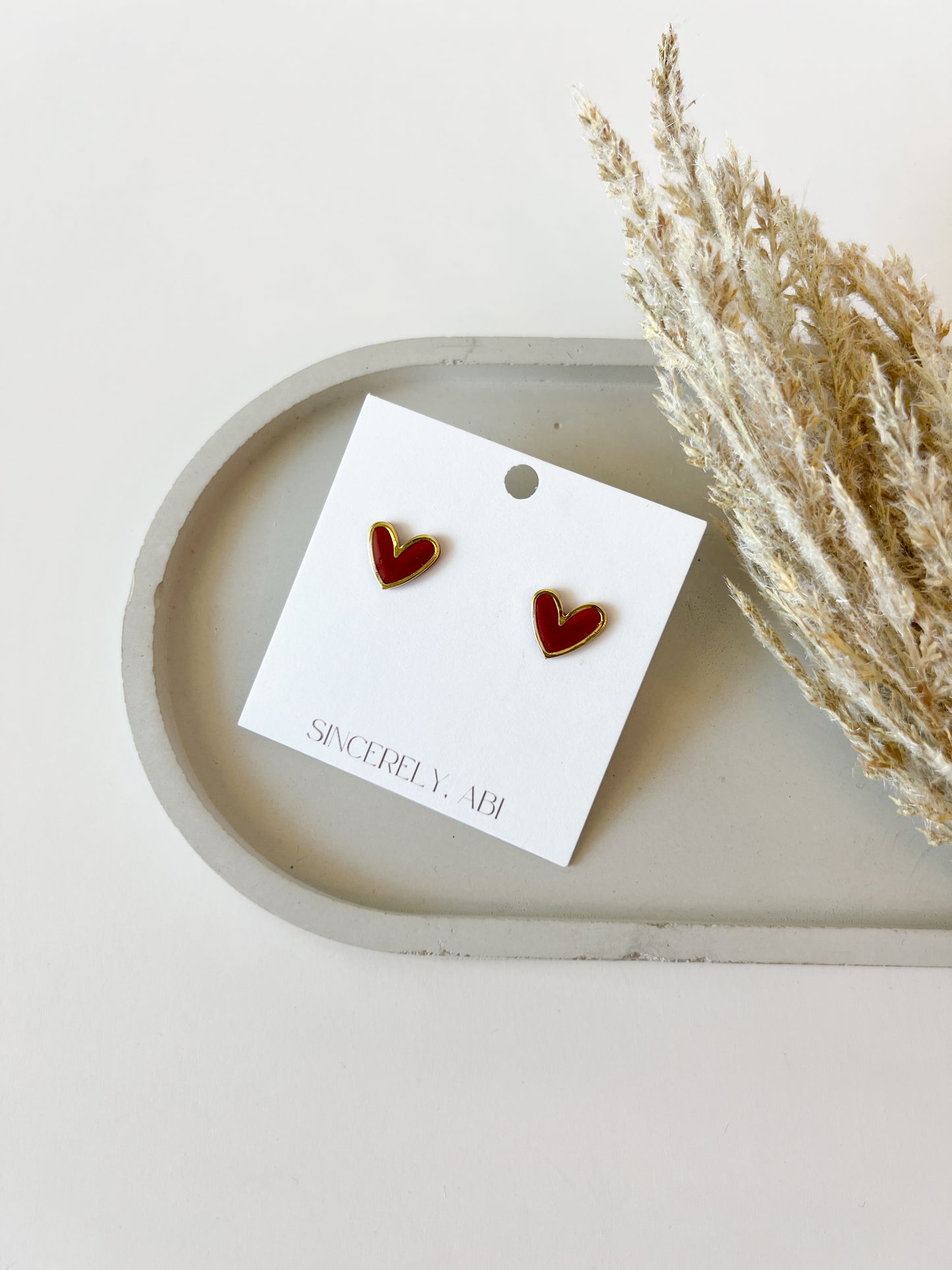 Gold Trim Heart Studs, Red