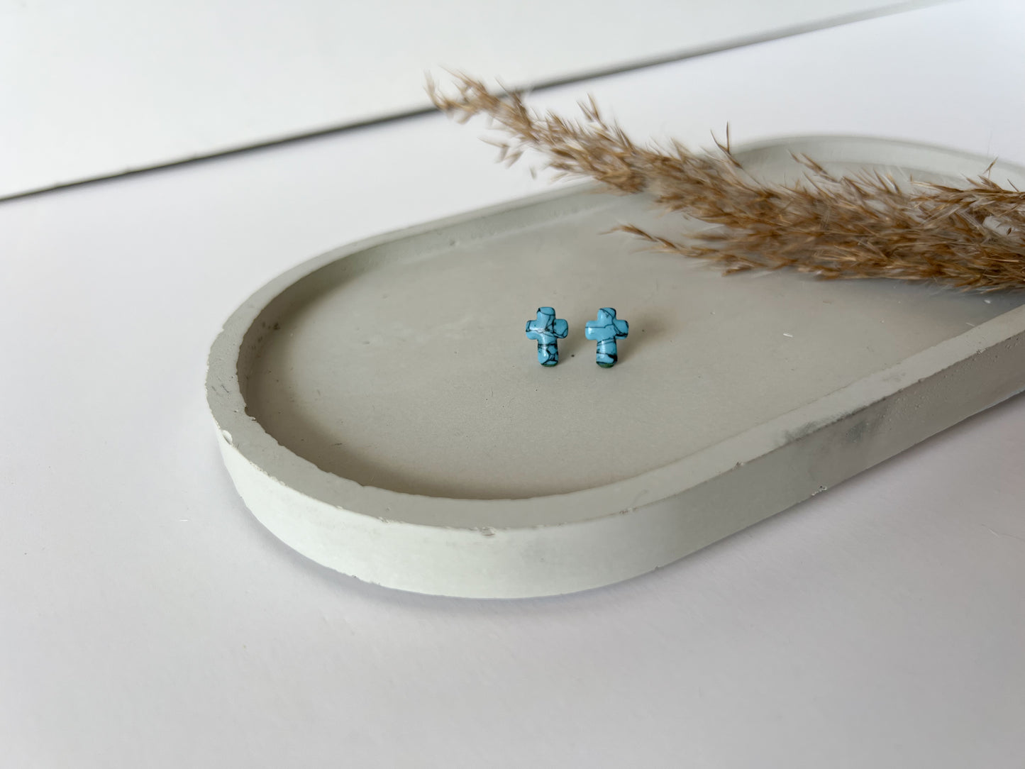 Cross Studs, Faux Turquoise