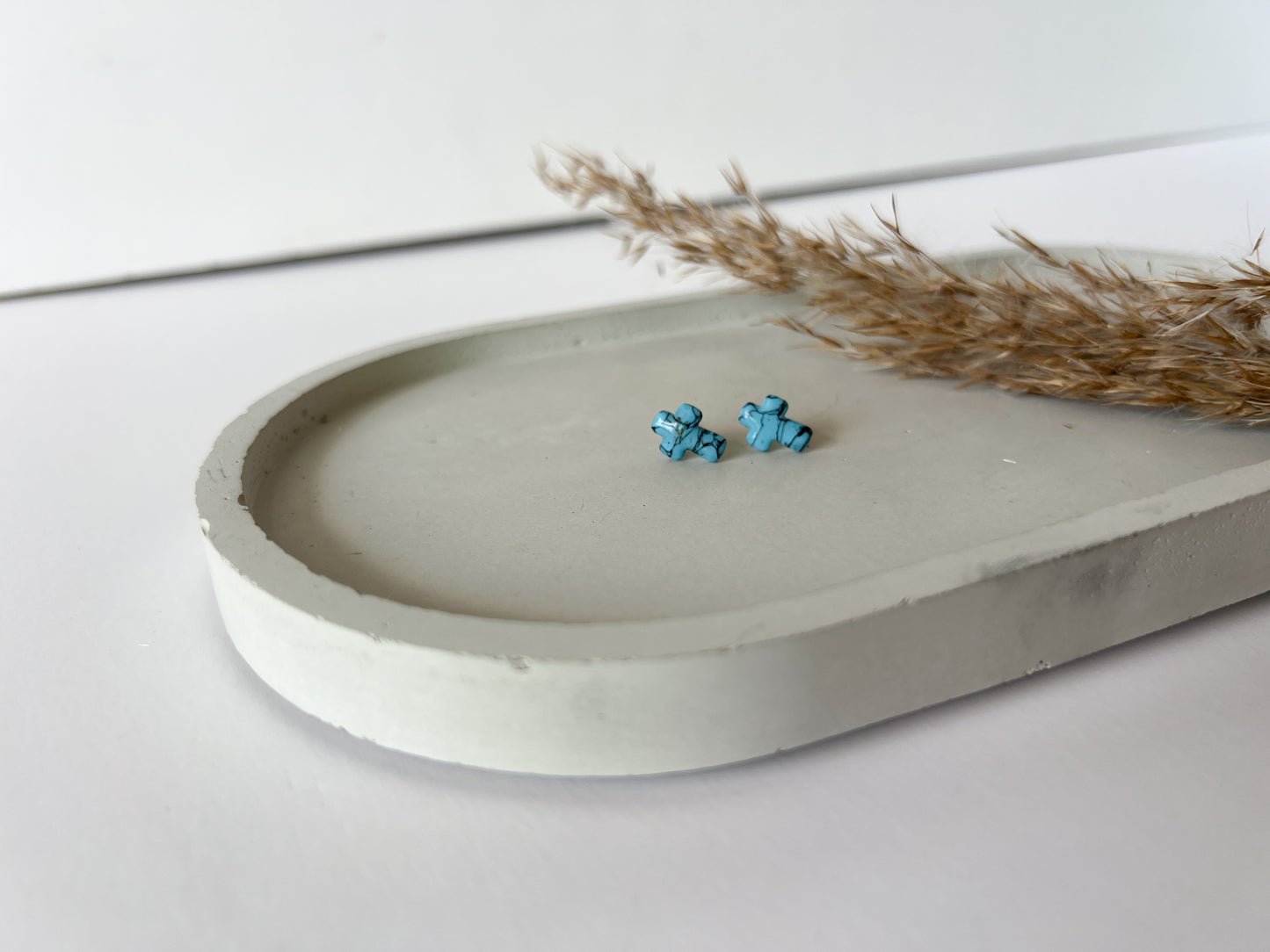 Cross Studs, Faux Turquoise