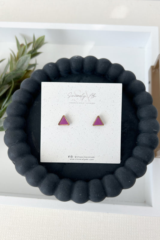 Gold Trim Triangle Studs, Purple