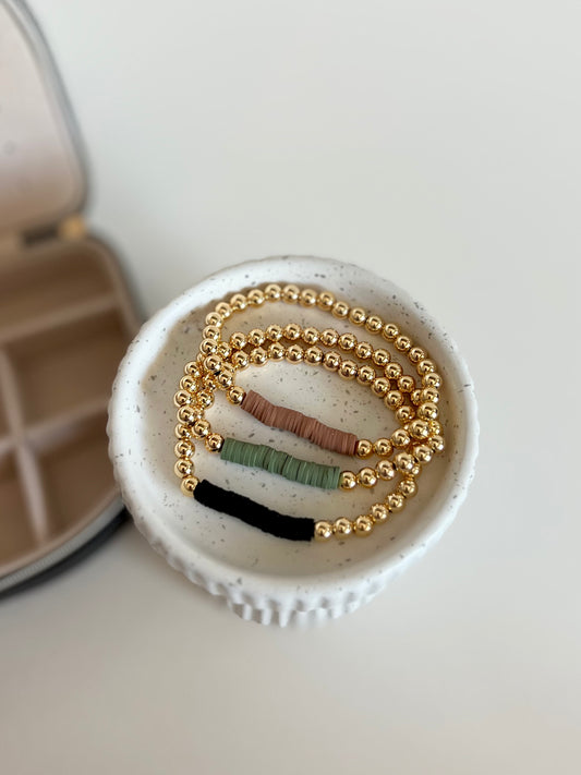 6mm Gold Beaded Bracelet With Heishi Accent