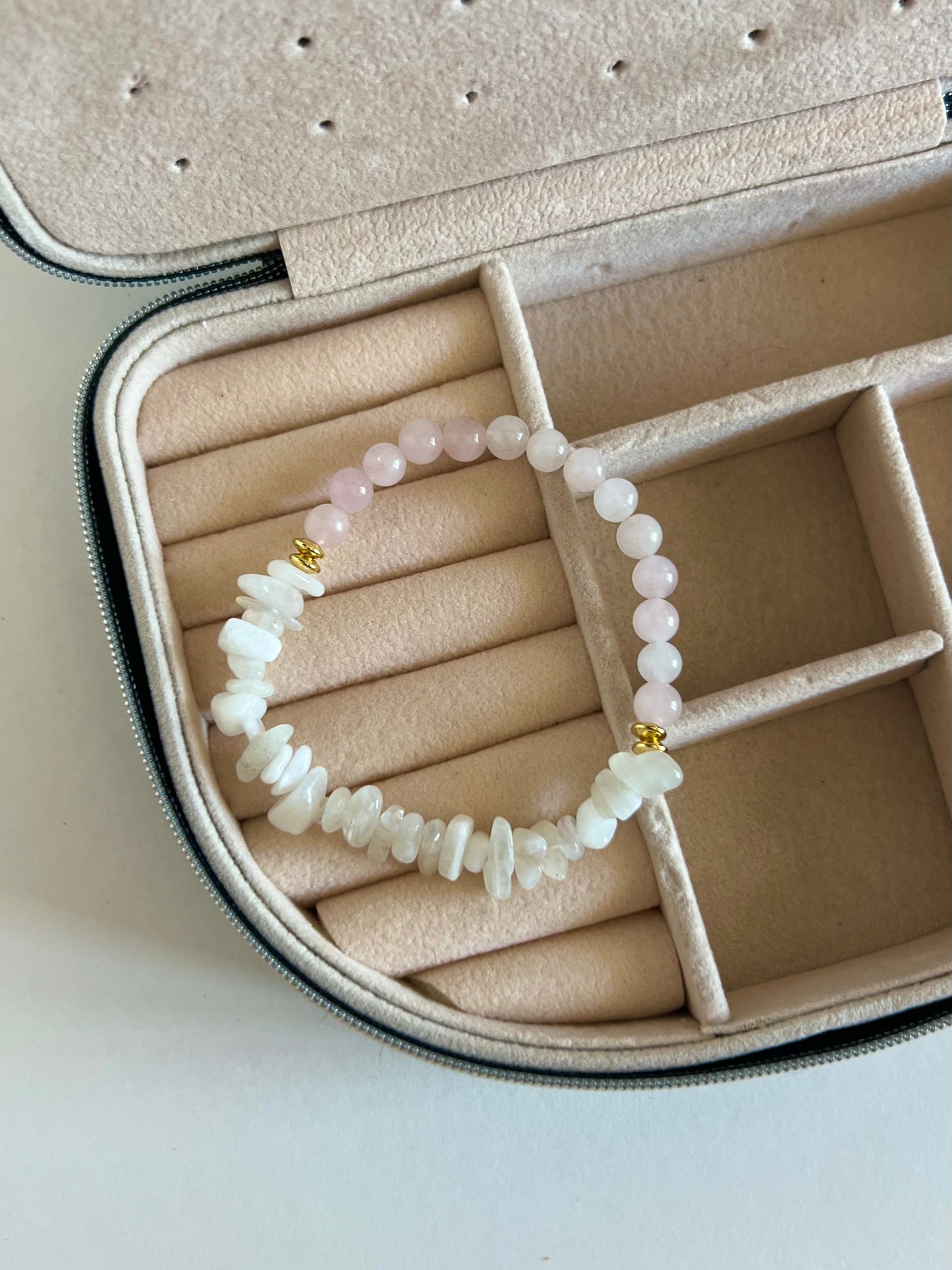 Rose Quartz + Moonstone Statement Bracelet