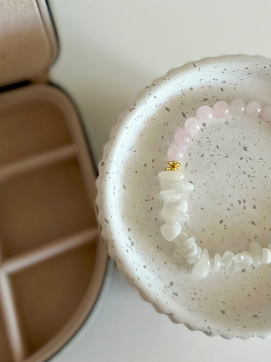 Rose Quartz + Moonstone Statement Bracelet