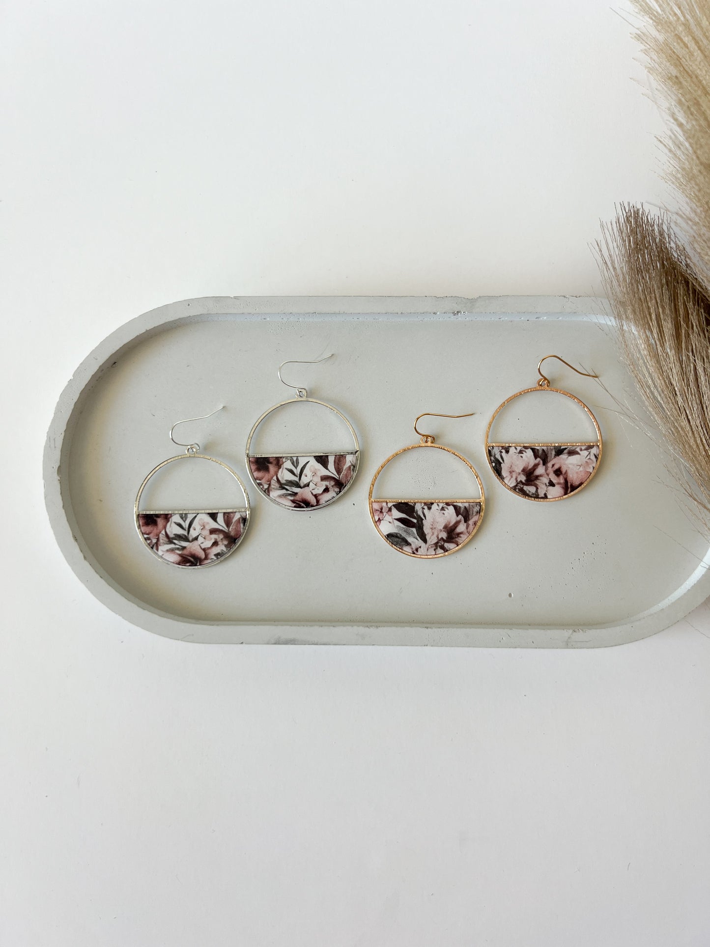 Half Circle Hooks, Fall Floral (Silver, Gold)