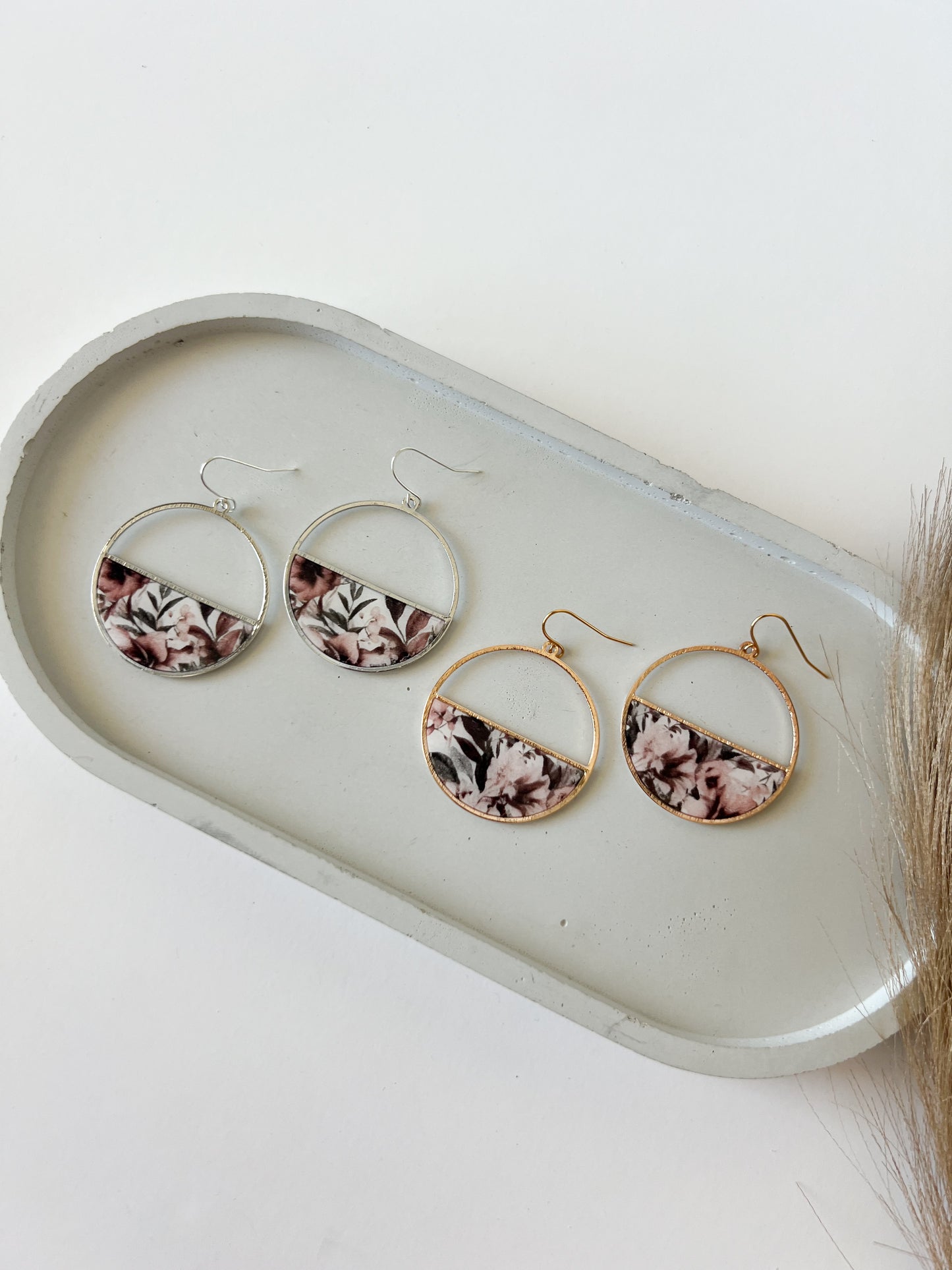 Half Circle Hooks, Fall Floral (Silver, Gold)