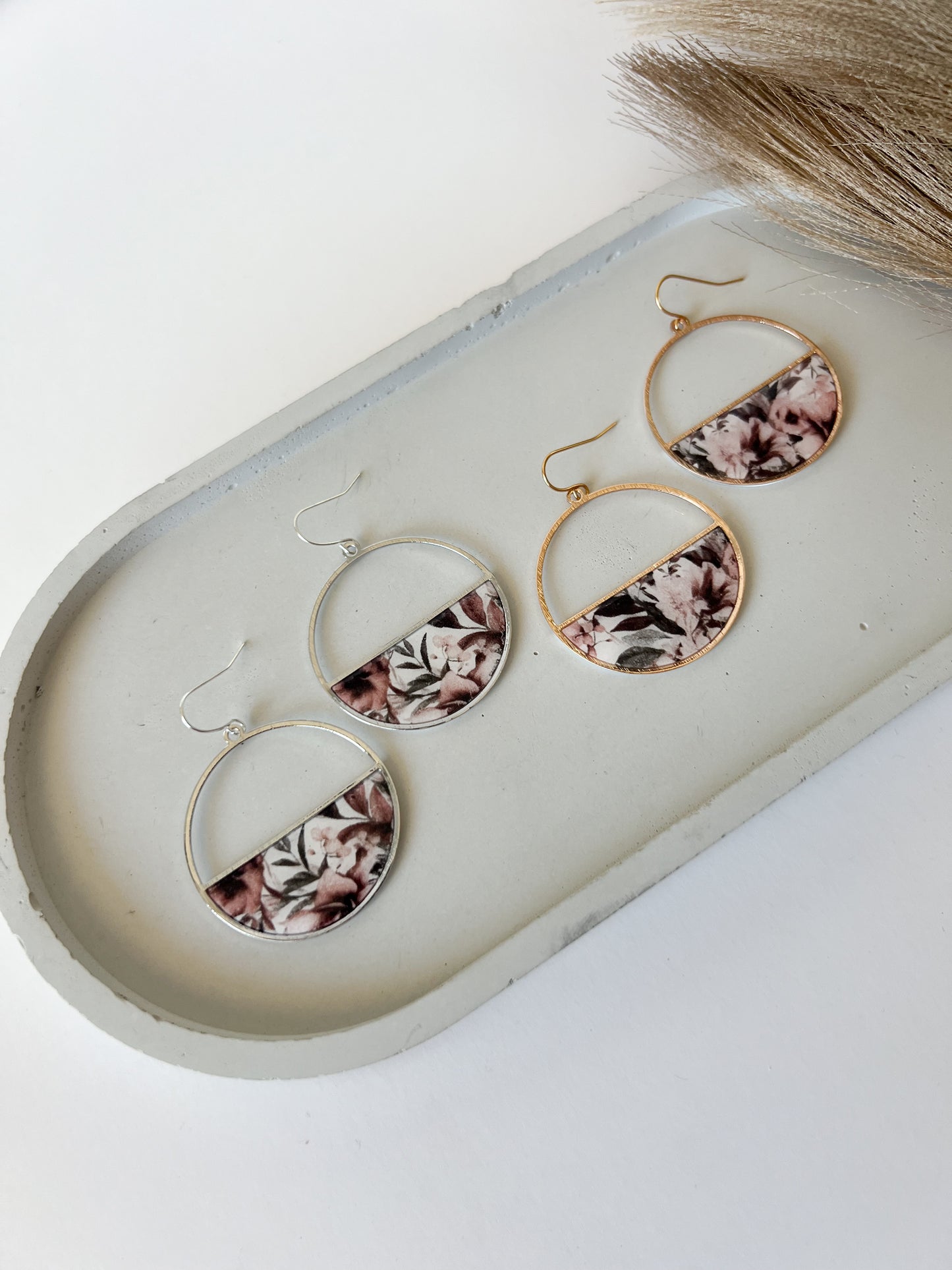 Half Circle Hooks, Fall Floral (Silver, Gold)