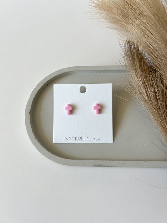 Cross Studs, Pink