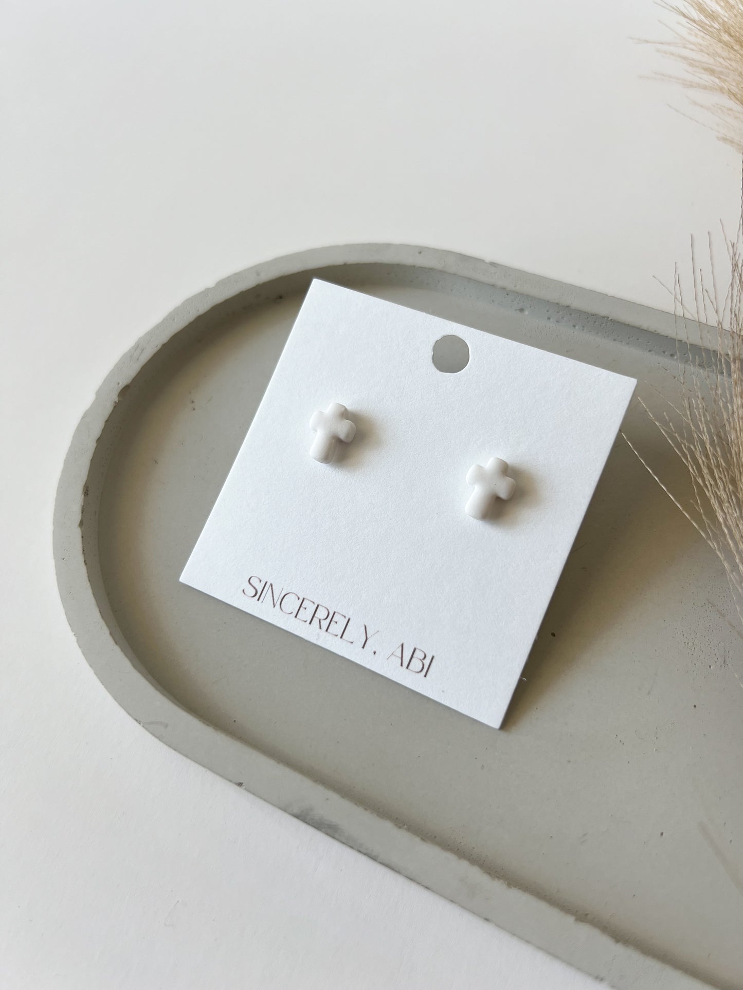 Cross Studs, White