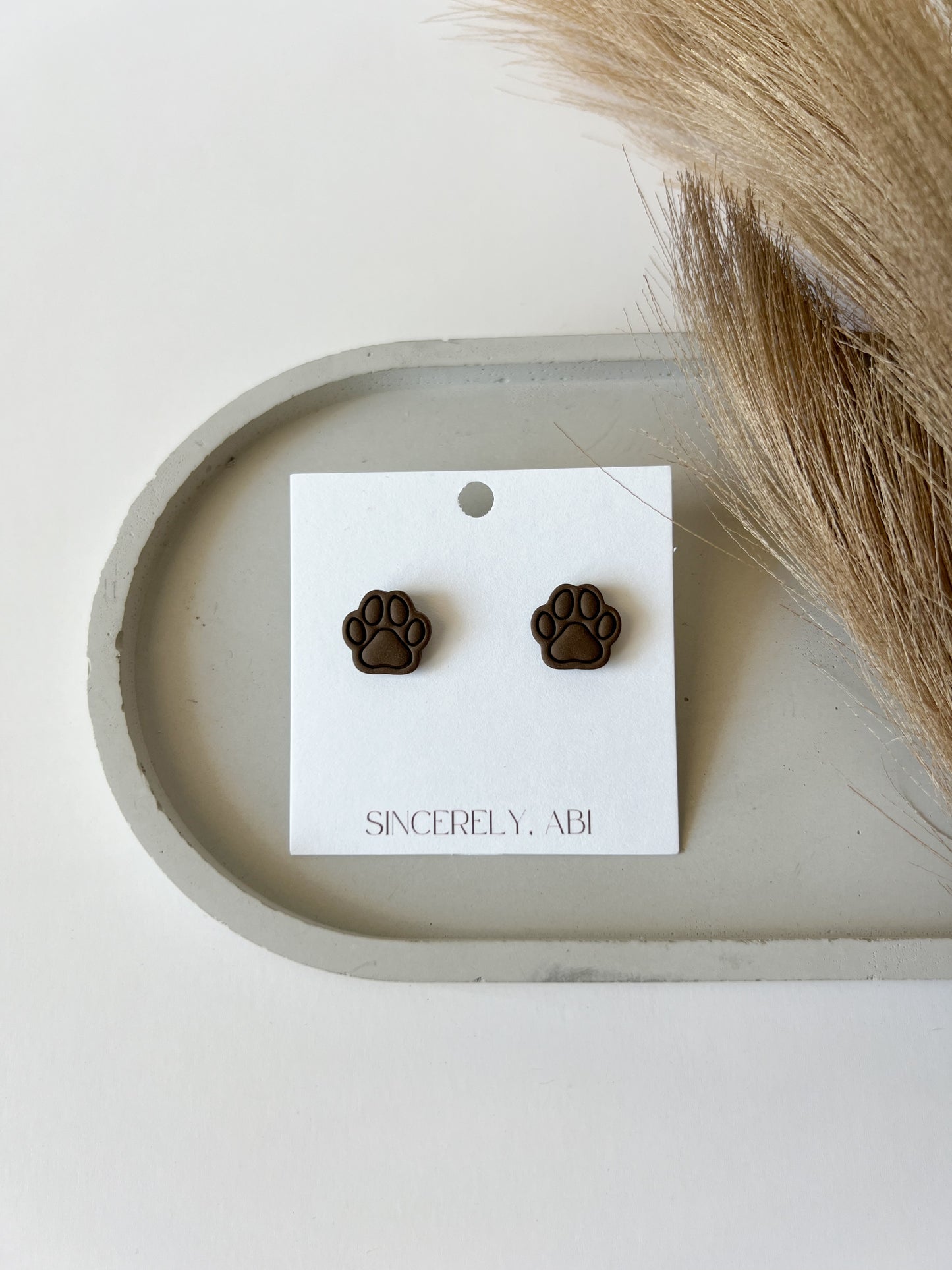 Paw Print Studs, Brown