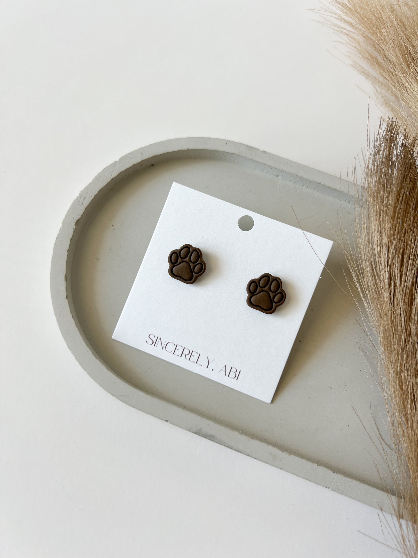 Paw Print Studs, Brown