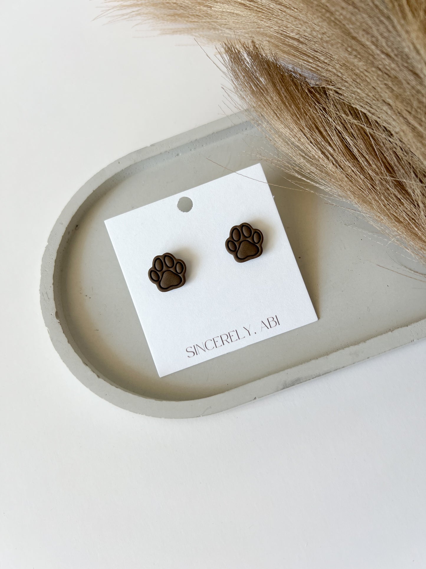 Paw Print Studs, Brown