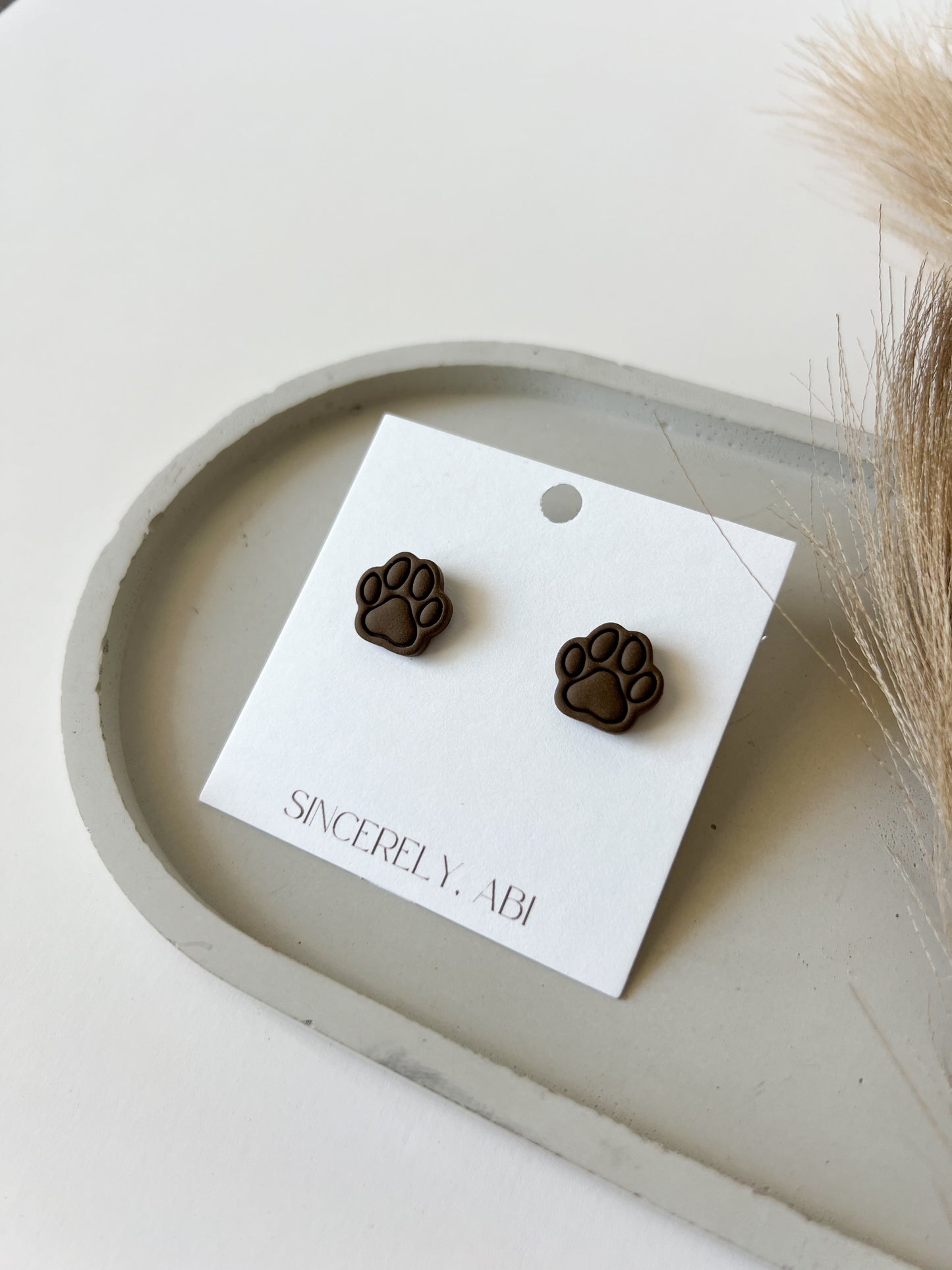 Paw Print Studs, Brown