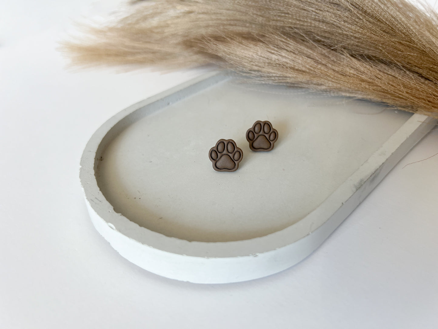 Paw Print Studs, Brown